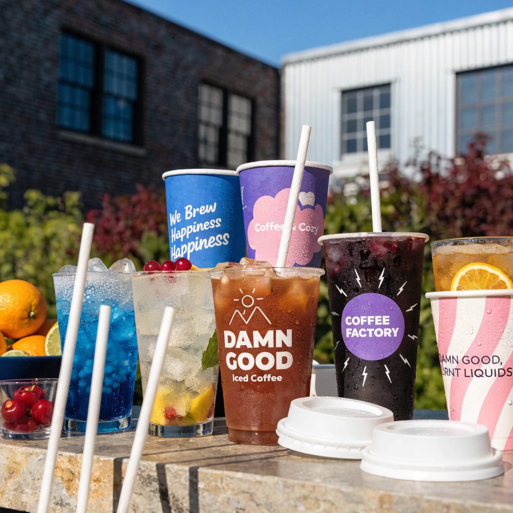 Vasos para llevar en mostrador de café
